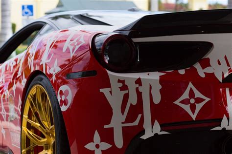 Ferrari Covered In Supreme x Louis Vuitton Signature.